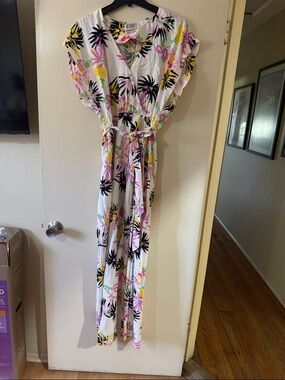 Scotch & Soda White Maxi Dress with Black, Pink & Yellow Floral Print